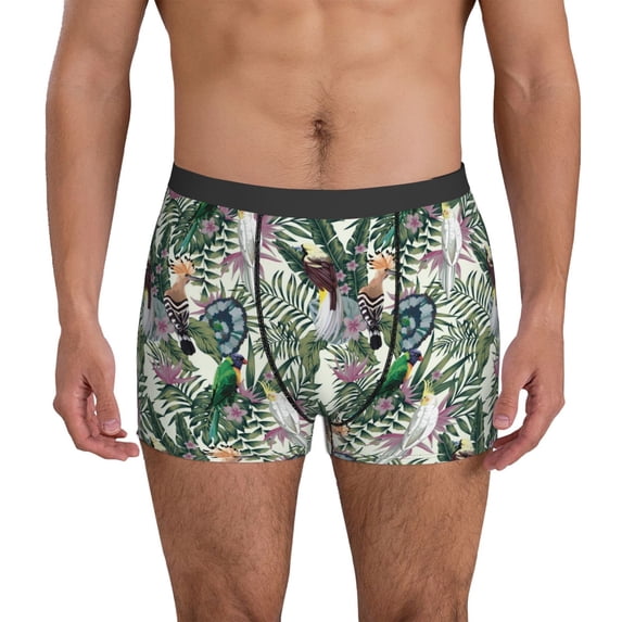 Men's Boxer Briefs, Tropical Cute Parrot Plant Soft Comfy Mens Underwear Boxer Briefs Breathable With Widen Waist