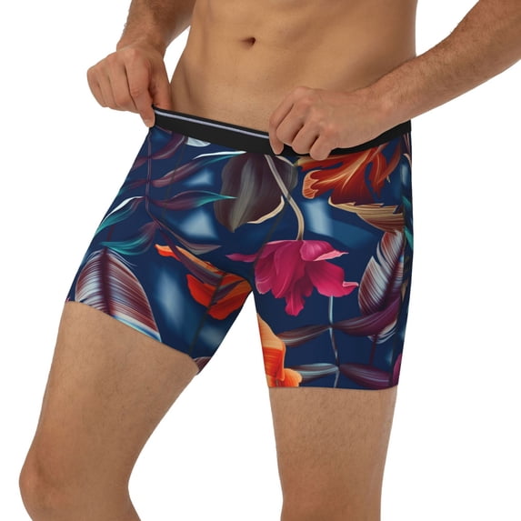 Men's Boxer Briefs, Tropical Flower Soft and Breathable Mens Underwear Boxer Briefs With Widen Waist