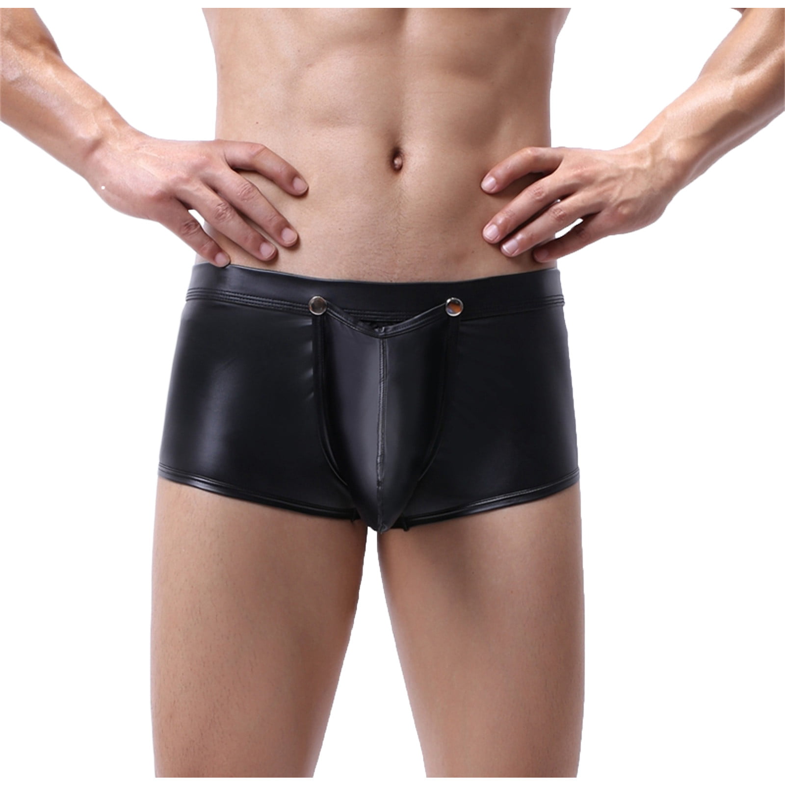 Men’s Boxer Briefs Underwear for Men Sexy Low Waisted Opening Imitation  Leather Underwear Comfortable Underwear