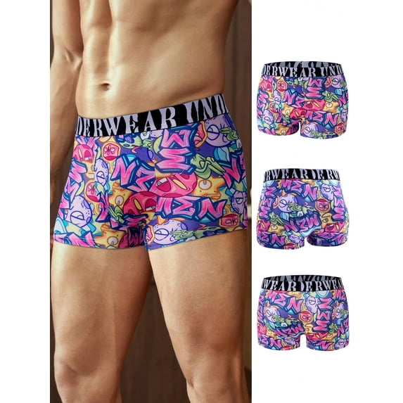 Men's Boxer Briefs With Printed Letters And Woven Tape Decor