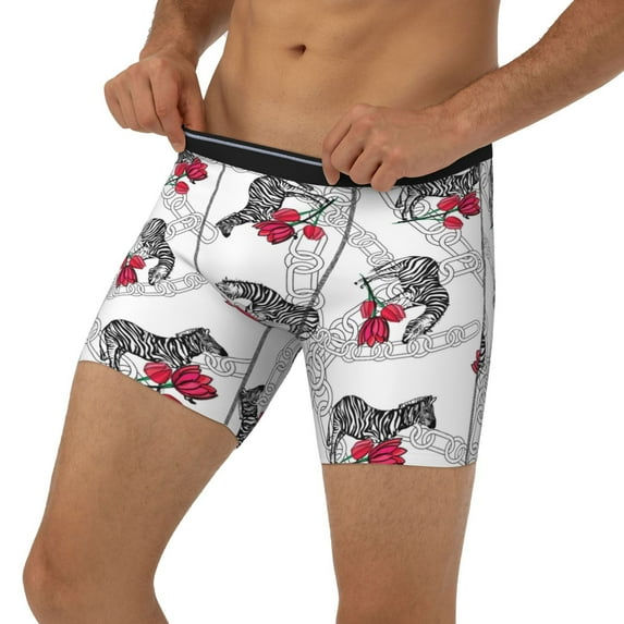 Men's Boxer Briefs, cool zebra chains tulips white Soft and Breathable Mens Underwear Boxer Briefs With Widen Waist