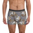thumbnail image 1 of Men's Boxer Briefs, leopard Gold Hibiscus floral grey Soft Comfy Mens Underwear Boxer Briefs Breathable With Widen Waist, 1 of 7