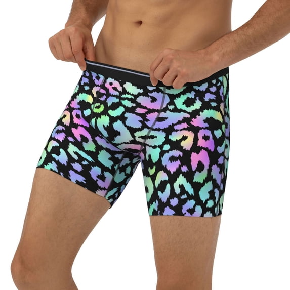 Men's Boxer Briefs, rainbow Trendy Leopard fashion Soft and Breathable Mens Underwear Boxer Briefs With Widen Waist