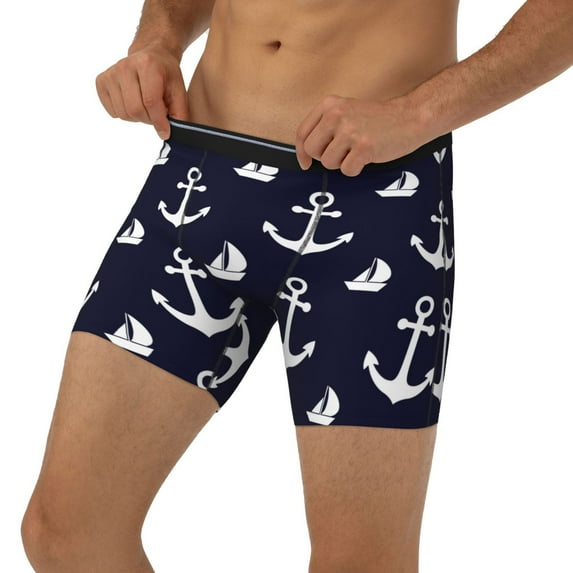 Men's Boxer Briefs, white Anchor Ship navyblue Soft and Breathable Mens Underwear Boxer Briefs With Widen Waist