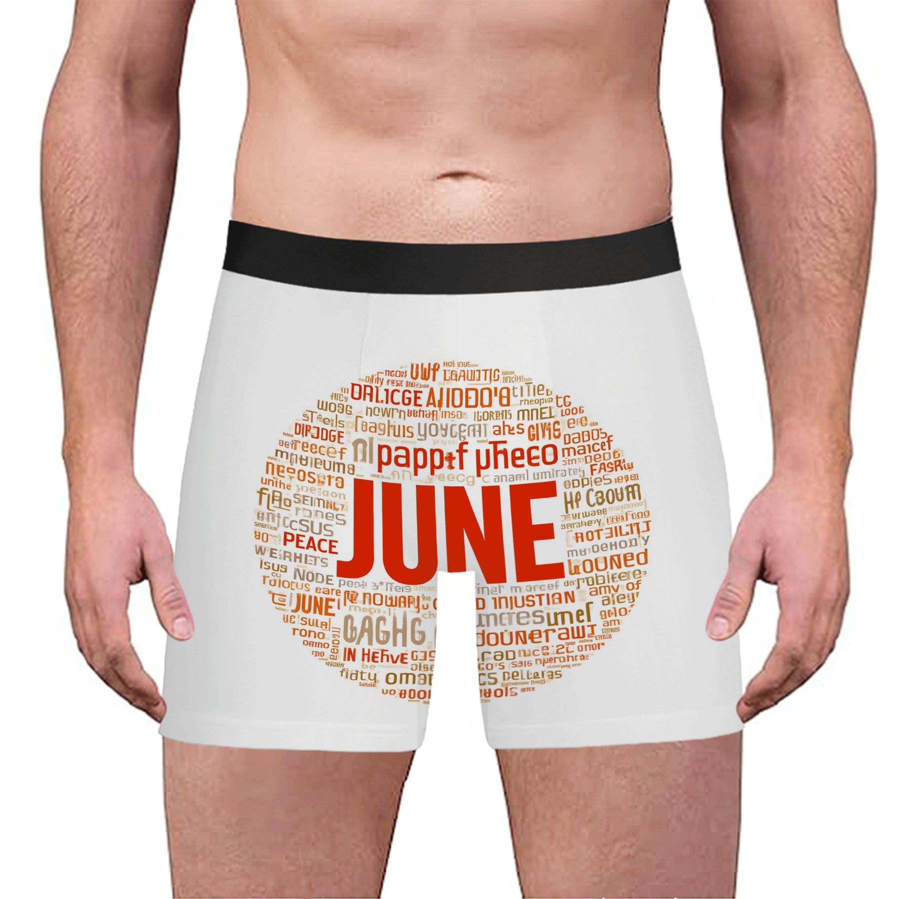 Men's Boxer Briefs with Bold ' JUNE ' Word Cloud Design - White with ...