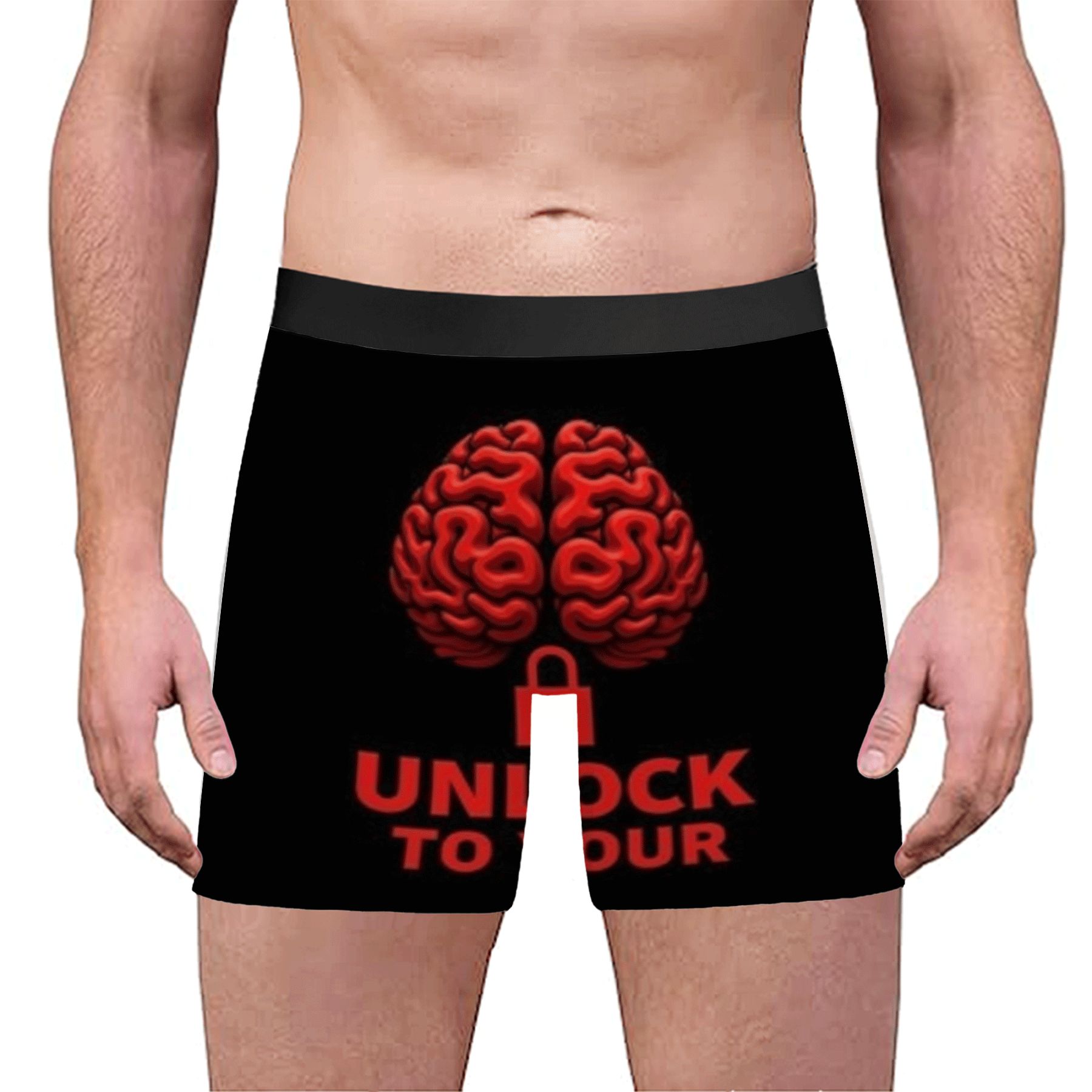 Men's Boxer Briefs with Bold Red Brain Graphic & Lock Design - 