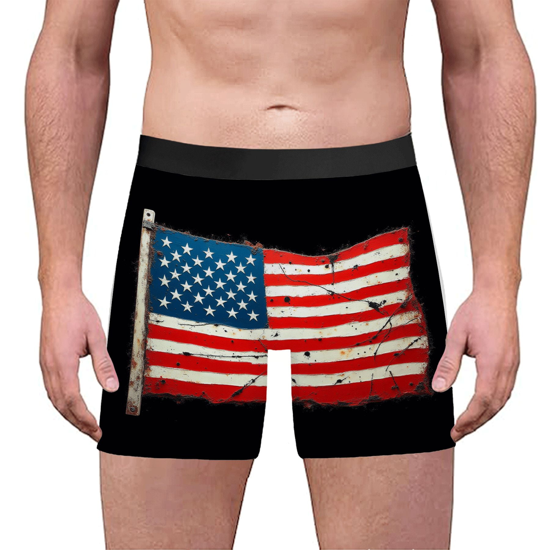 Men's Boxer Briefs with Distressed American Flag Des…