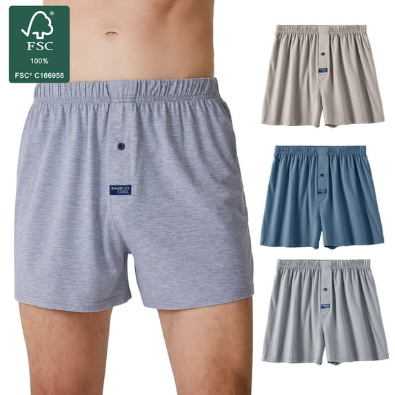 Men's Boxer Short,Bamboo Viscose Boxers for Men,Classic Loose Underwear Moisture Wicking,3 Pack
