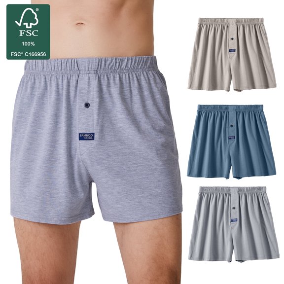 Men's Boxer Short,Bamboo Viscose Boxers for Men,Classic Loose Underwear Moisture Wicking,3 Pack