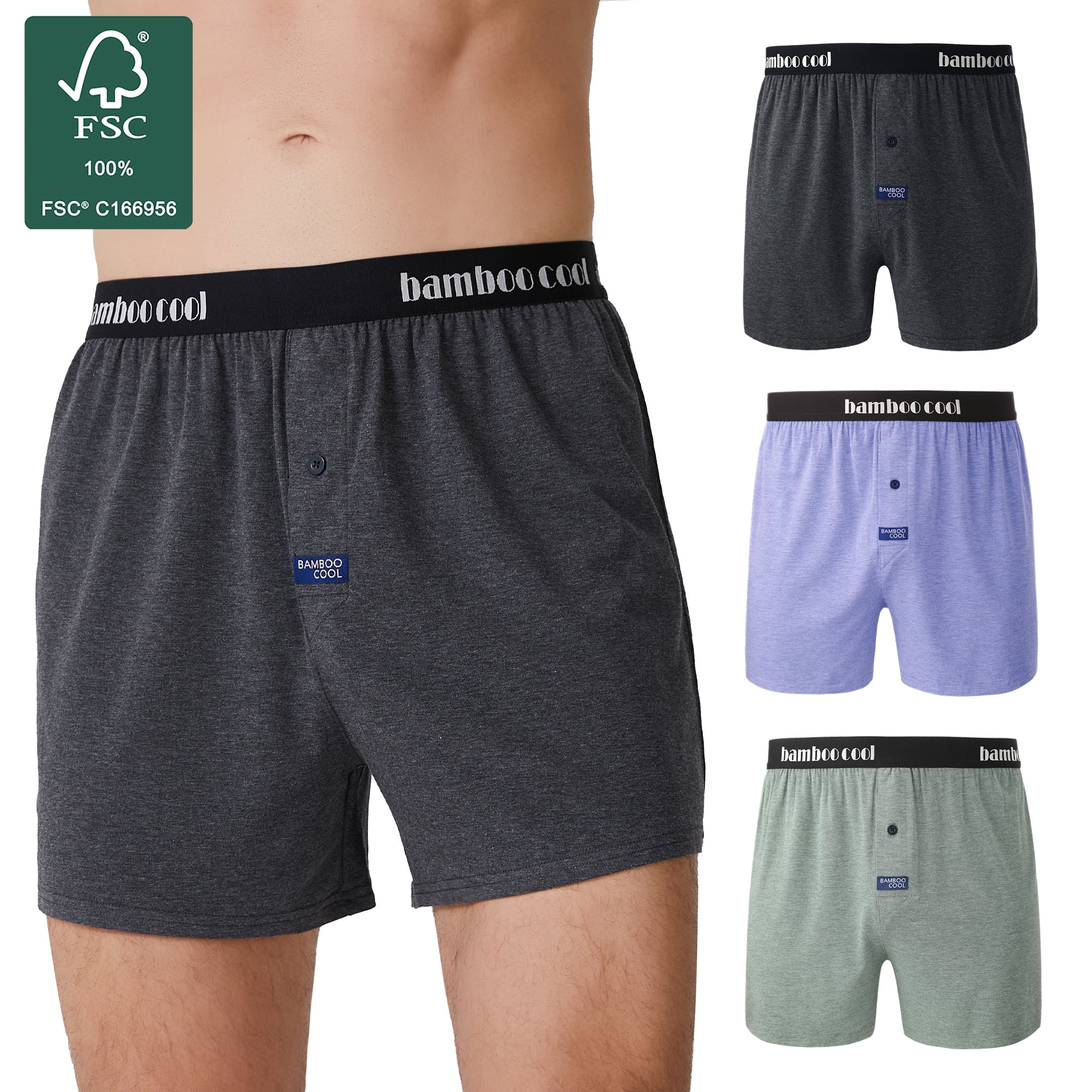 Men s Boxer Short Bamboo Viscose Knit Boxers for Men Classic Loose Fit Cooling Underwear 3 Pack