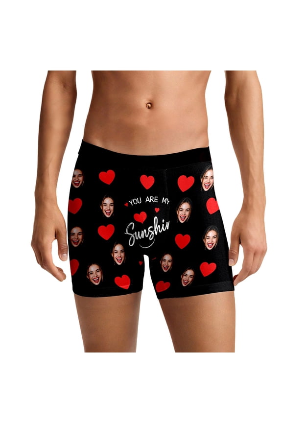 Men's Boxer Shorts Funny Wife Face Boxers Underwear Soft Sleep Short Valentine's Boxers Sleep Short Black XL