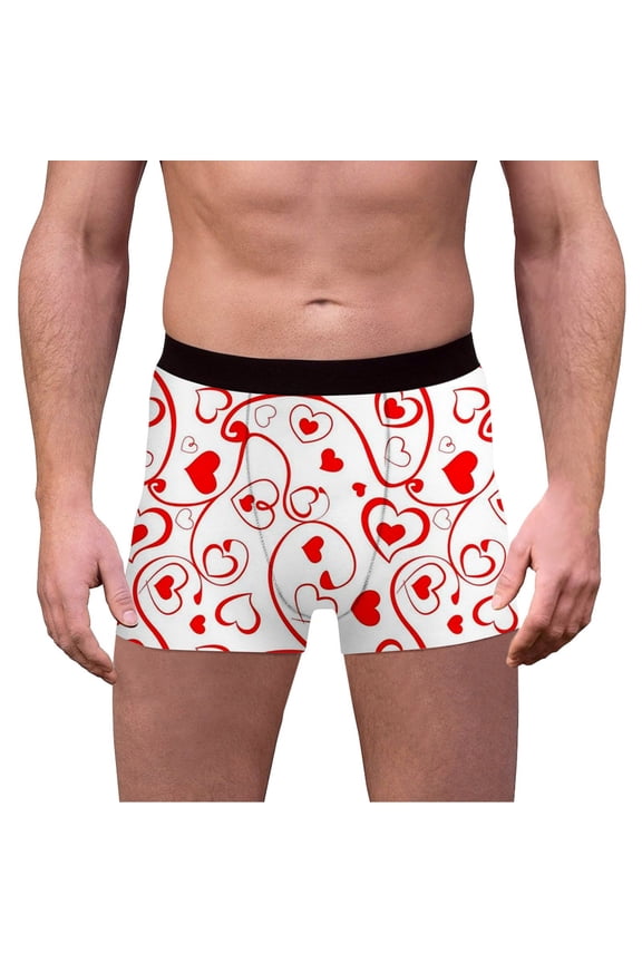 Men's Boxer Shorts Heart Funny Novelty Heart Boxers Valentine's Day Soft Sleep Short Sleep Short Red XL
