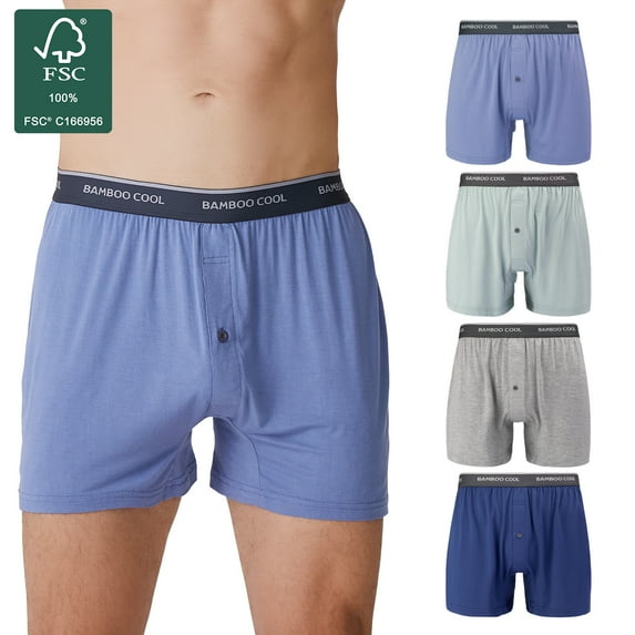 Men's Boxer Shorts Moisture-Wicking,Breathable Bamboo Viscose Underwear with Button Fly,4 Pack