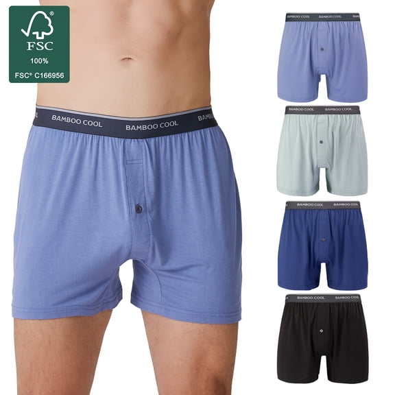 Men's Boxer Shorts Moisture-Wicking,Breathable Bamboo Viscose Underwear with Button Fly,4 Pack