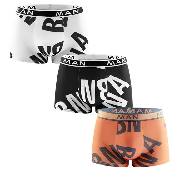 Men's Boxer Underwear Seamless Loose Letter Printed Breathable Quick Dry U-Shaped Quick Dry,3-Pack.