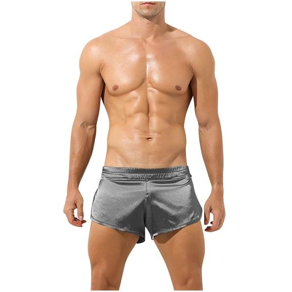 Men's Boxers Shorts Split Side Boxers Briefs Pajama Shorts Satin Silky Boxers Shorts Elastic Waist Underwear Boxers