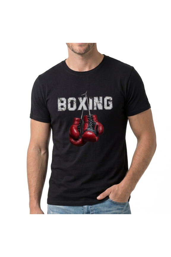 Men's Boxing Gloves Hanging From Rope Graphic T-Shirt, Premium Cotton Short Sleeve Crew Neck Tee