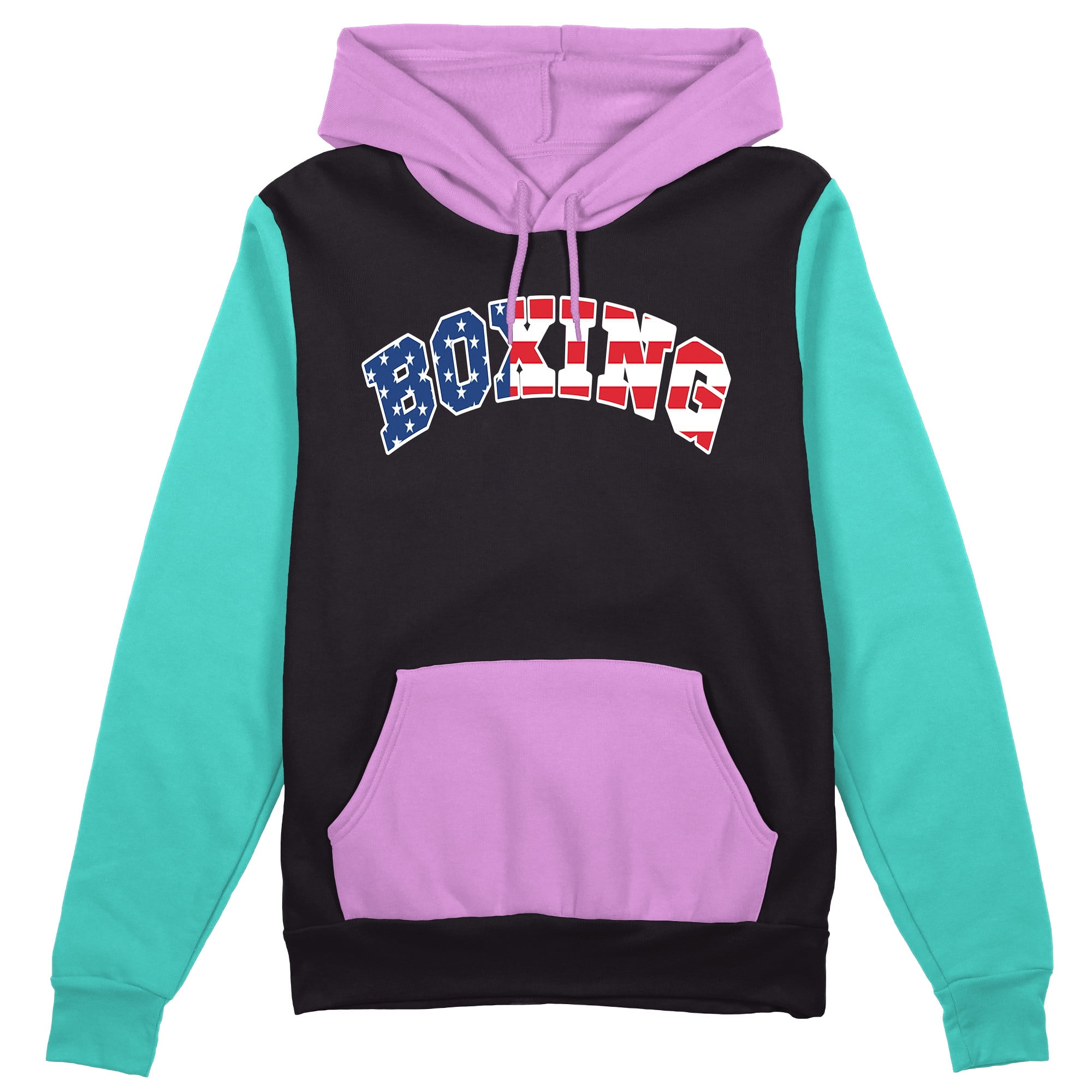 Men s Boxing USA Flag F94 Black Color Block Pullover Hoodie