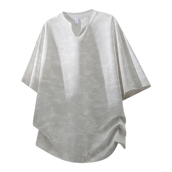 Men's Boxy Short Sleeve Band Collar V Neck Loose Fit Shirt Streetwear Oversized Textured Pullover Tops Summer Casual Beach Vacation Tee Soft Lightweight Fashion
