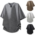 thumbnail image 1 of Men's Boxy Short Sleeve Band Collar V Neck Loose Fit Shirt Streetwear Oversized Textured Pullover Tops Summer Casual Beach Vacation Tee Soft Lightweight Fashion, 1 of 5