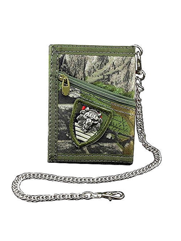 Men's Boy's Army Camouflage Trifold wallet Card Purse with safty Chain