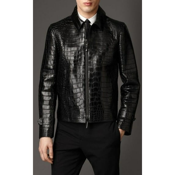 Men's & Boys 100 % Genuine High Quality Lambskin Leather Crocodiles embossed Motor Biker Jacket, Long Sleeves Beautiful Look