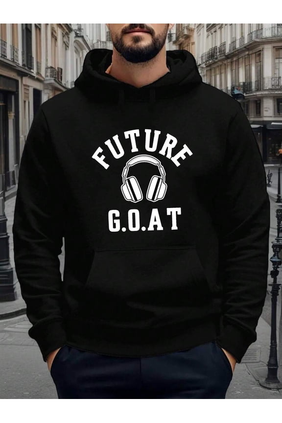 Men's & Boys' FUTURE G O A T Music Headphones Graphic Hooded Sweatshirt - Black With White Lettering, Fleece Pullover For Rap Fans, Warm Winter Hoodie, Casual Long Sleeve Sweater For Teens & Young Ad
