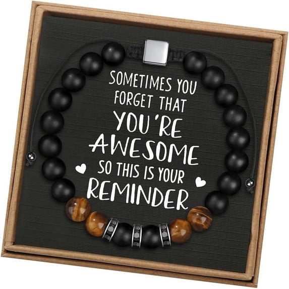 Men's Bracelet, Adjustable 8mm Men's Tiger Eye Black Matte Onyx Beads Bracelet for Boyfriend Husband Grandson