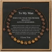 SANZHEN Men's Bracelet, Adjustable 8mm Men's Tiger Eye Black Matte Onyx Beads Bracelet for Boyfriend Husband Grandson