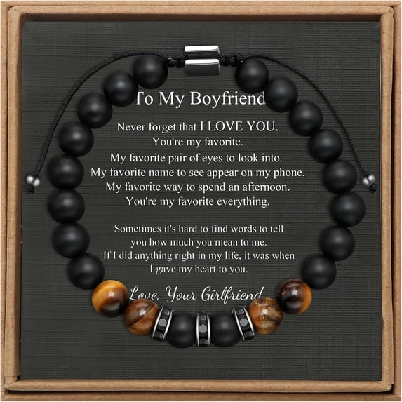 Men's Bracelet, Adjustable 8mm Men's Tiger Eye Black Matte Onyx Beads Bracelet for Boyfriend Husband Grandson