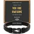 thumbnail image 1 of Men's Bracelet for Dad, Husband, Boyfriend, Son, Grandson, Brother, Nephew, Uncle, Brown Braided Leather, Connected Forever, Stainless Steel Jewelry, 7.5|8.5|23 Inch, 1 of 5