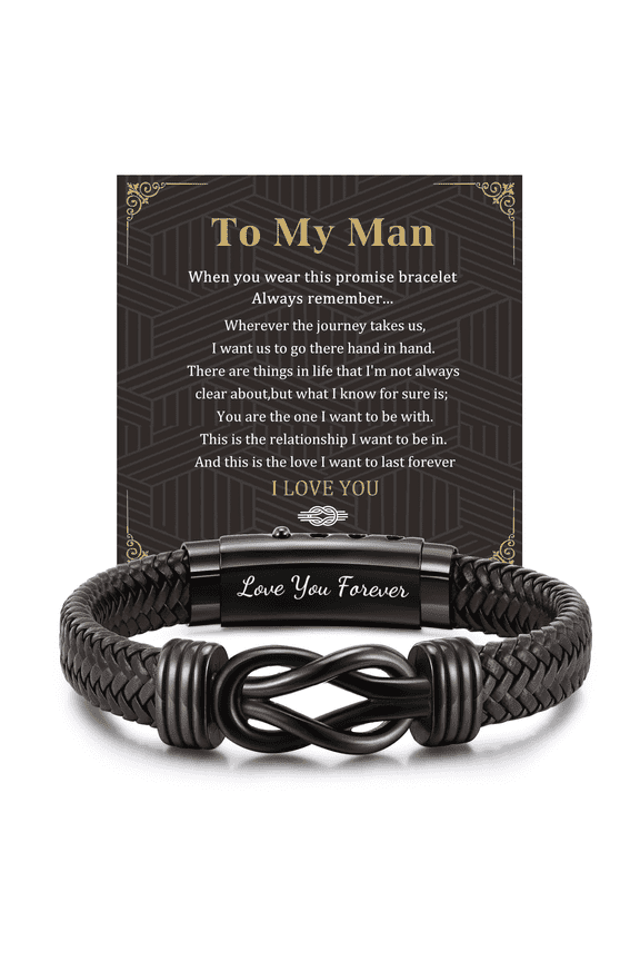 Men's Bracelets Gifts for Men - Brown Braided Leather Infinity Knot Bracelets Engraved Love Massage for Son Daddy Man Brother Husband Boyfriend, Personalised Mens Bracelets Birthday Gift
