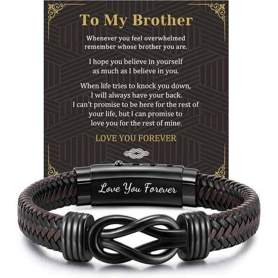 Men's Bracelets Gifts for Men - Brown Braided Leather Infinity Knot Bracelets Engraved Love Massage for Son Man Husband Boyfriend, Personalized Mens Bracelets Jewelry Gift for Birthday Christmas