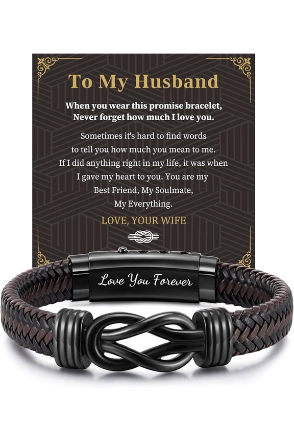 Men's Bracelets Gifts for Men - Brown Braided Leather Infinity Knot Bracelets Engraved Love Massage for Son Man Husband Boyfriend, Personalized Mens Bracelets Jewelry Gift for Birthday Christmas