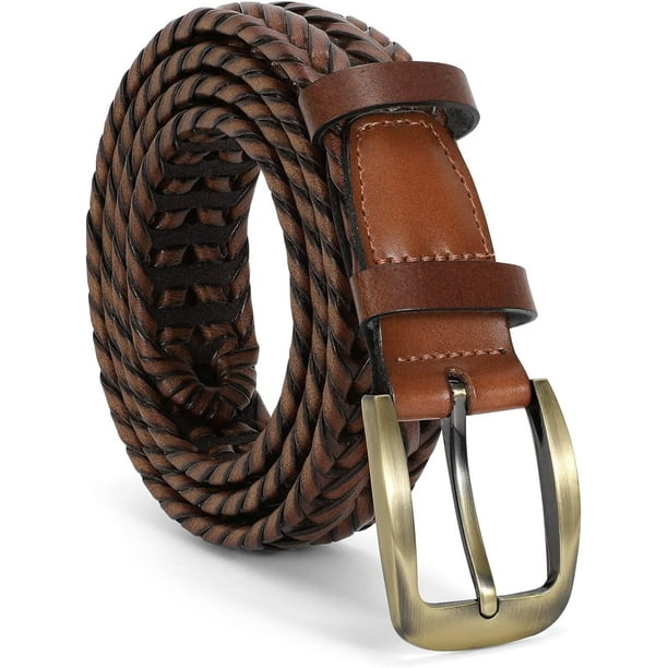 Men's Braided Leather Belt, Braided Woven Belt for Men Casual