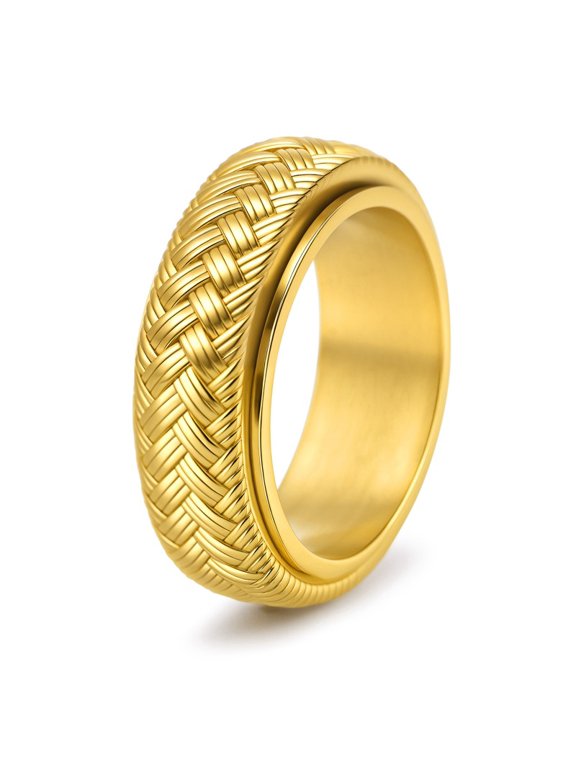 Men's Braided Spinner Ring, Stainless Steel Rotatable Fidget Ring, Anti‑Anxiety Woven Texture Band Ring for Men, Silver/Gold/Black