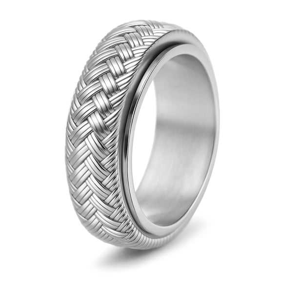 Men's Braided Spinner Ring, Stainless Steel Rotatable Fidget Ring, Anti‑Anxiety Woven Texture Band Ring for Men, Silver/Gold/Black