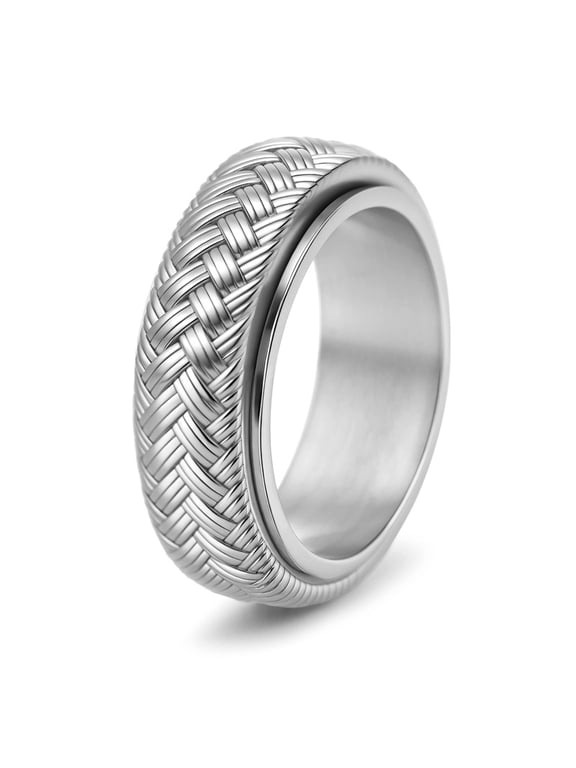 Men's Braided Spinner Ring, Stainless Steel Rotatable Fidget Ring, Anti‑Anxiety Woven Texture Band Ring for Men, Silver/Gold/Black