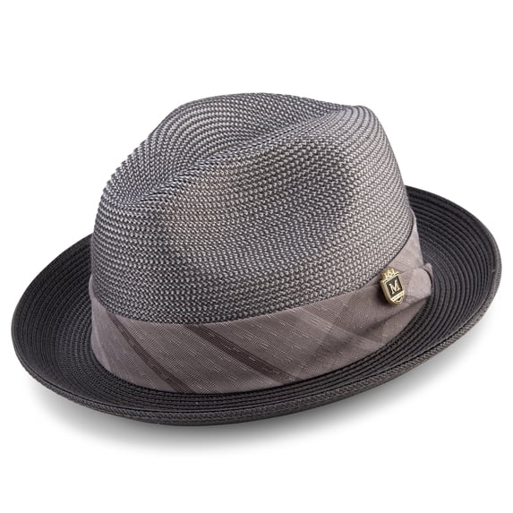 Men's Braided Two Tone Snap Brim Pinch Fedora Hat in Grey H-2065