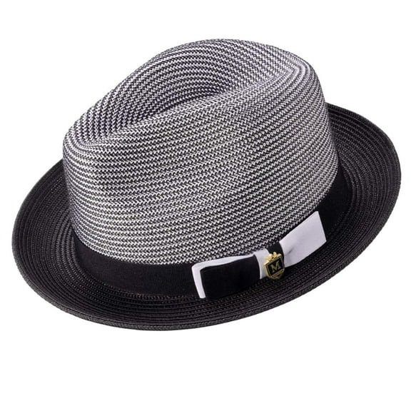 Men's Braided Two Tone Stingy Brim Pinch Fedora Hat in Black H-68