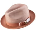 thumbnail image 1 of Men's Braided Two Tone Stingy Brim Pinch Fedora Hat in Cognac H-68, 1 of 1