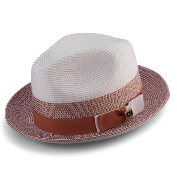 Men's Braided Two Tone Stingy Brim Pinch Fedora Hat in Cognac - H69