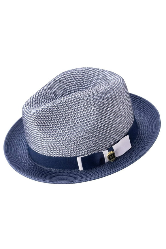 Men's Braided Two Tone Stingy Brim Pinch Fedora Hat in Navy H-68