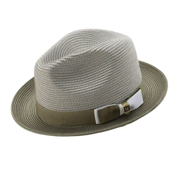 Men's Braided Two Tone Stingy Brim Pinch Fedora Hat in Olive H-68