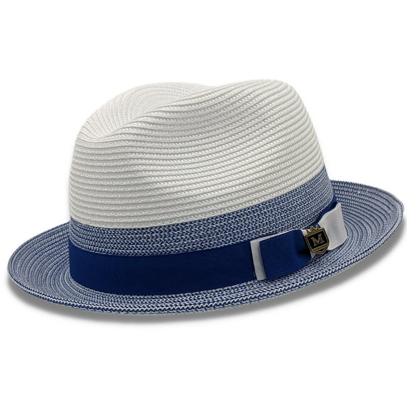 Men's Braided Two Tone Stingy Brim Pinch Fedora Hat in Royal - H69
