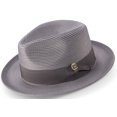 thumbnail image 1 of Men's Braided Wide Brim Pinch Fedora Matching Grosgrain Ribbon Hat in Grey H-42, 1 of 2