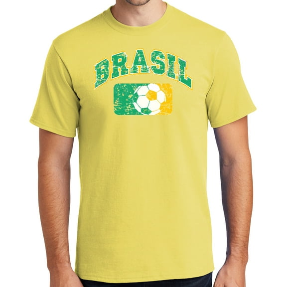 Men's Brasil Brazil Futbol Soccer T-shirt, Large Yellow
