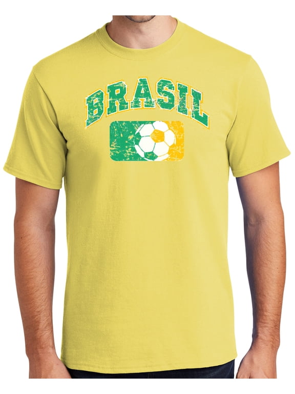 Men's Brasil Brazil Futbol Soccer T-shirt, Large Yellow