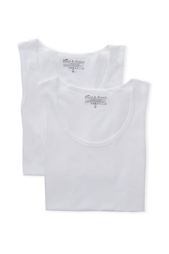 Men's Bread and Boxers 124 Organic Cotton Stretch Tanks - 2 Pack (White 2XL)