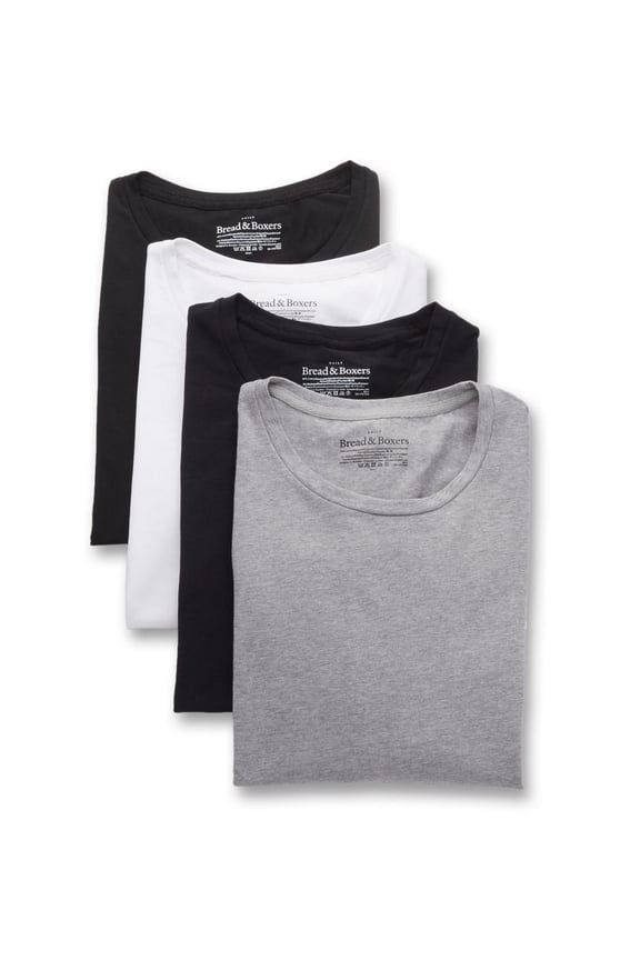 Men's Bread and Boxers 141 Organic Cotton Stretch Crew Neck T-Shirts - 4 Pack (White/Black/Grey/Navy 2XL)